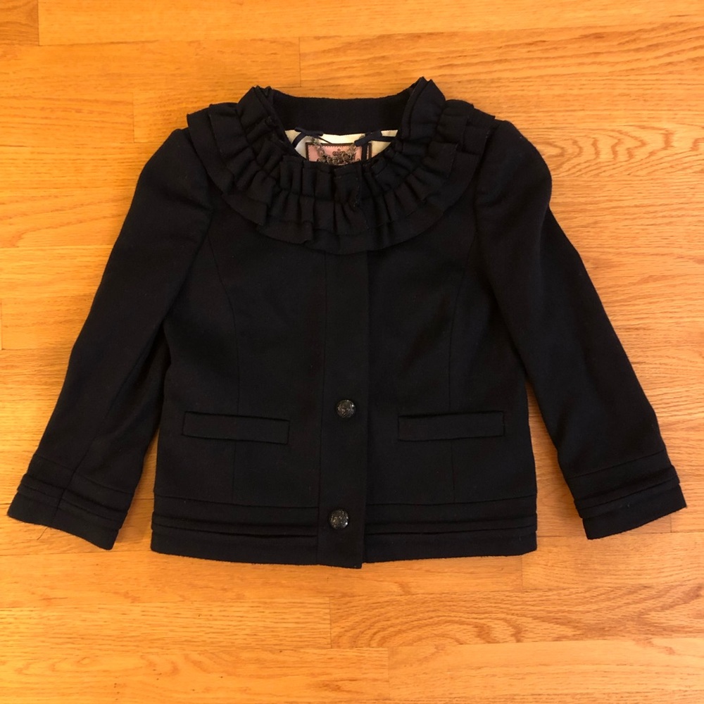 Juicy Couture Navy Ruffle Wool Coat